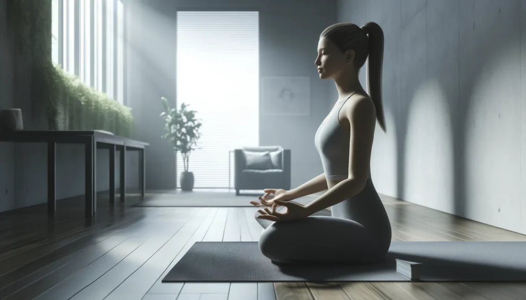 Adult practicing mindfulness meditation for ADHD mental health 2 Beawareofmecom A woman practicing mindfulness meditation seated on a cushion in a quiet room with soft natural lighting