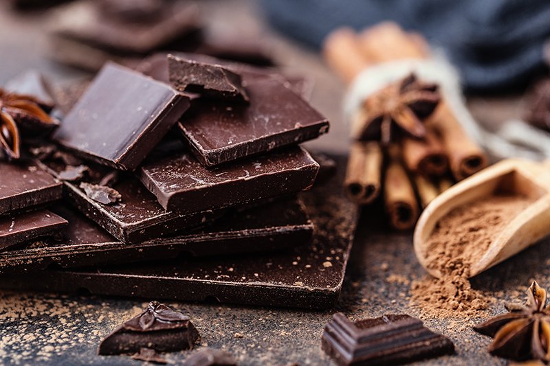 Chocolate bar pieces Background with chocolate Sweet food phot Beawareofmecom Dark Chocolate A Delicious Mood Booster