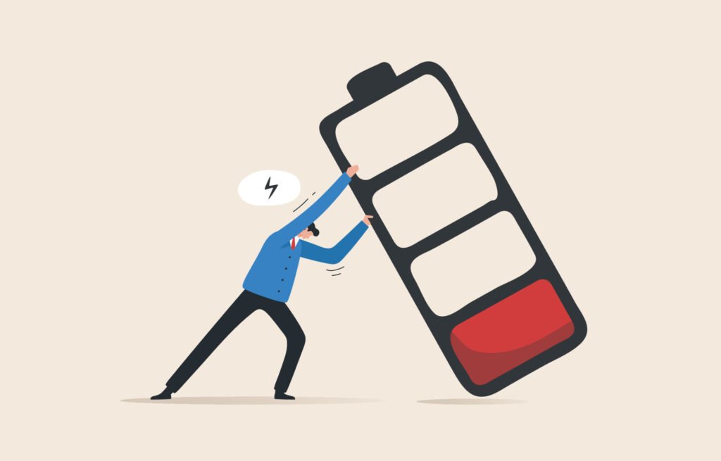 Recharge energy yourself Fight burnout at work Intolerance to burnout syndrome Employees tried to prevent a large battery from falling over it Beawareofmecom Burnout Quotes