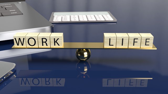 The wood cube work and life on plate balance 3d rendering for ab Beawareofmecom Supportive Work Environment