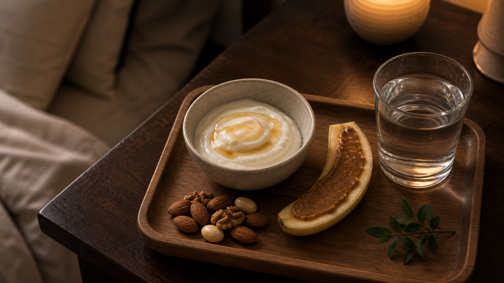 bedtimesnackbloodsugar3amwakeup Beawareofmecom Healthy bedtime snack of Greek yogurt banana almond butter and nuts to prevent 3am blood sugar wake ups