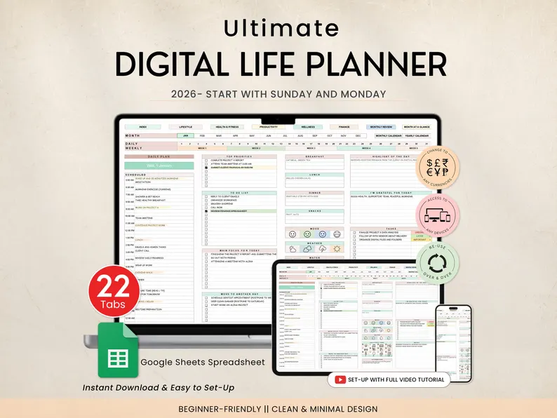 The 2026 and 2027 Digital Life Planner dashboard