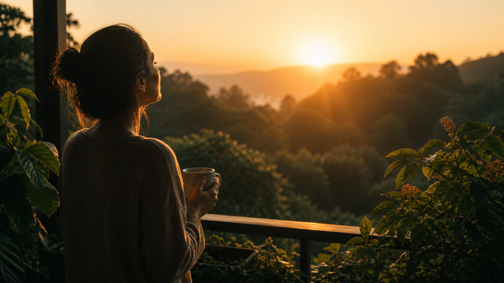 morningsunlightcortisolcircadianrhythm Beawareofmecom Person getting morning sunlight exposure to reset cortisol curve and prevent 3am anxiety wake ups
