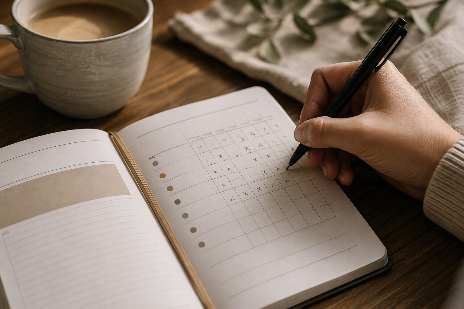 Simple habit tracker page being checked off each morning