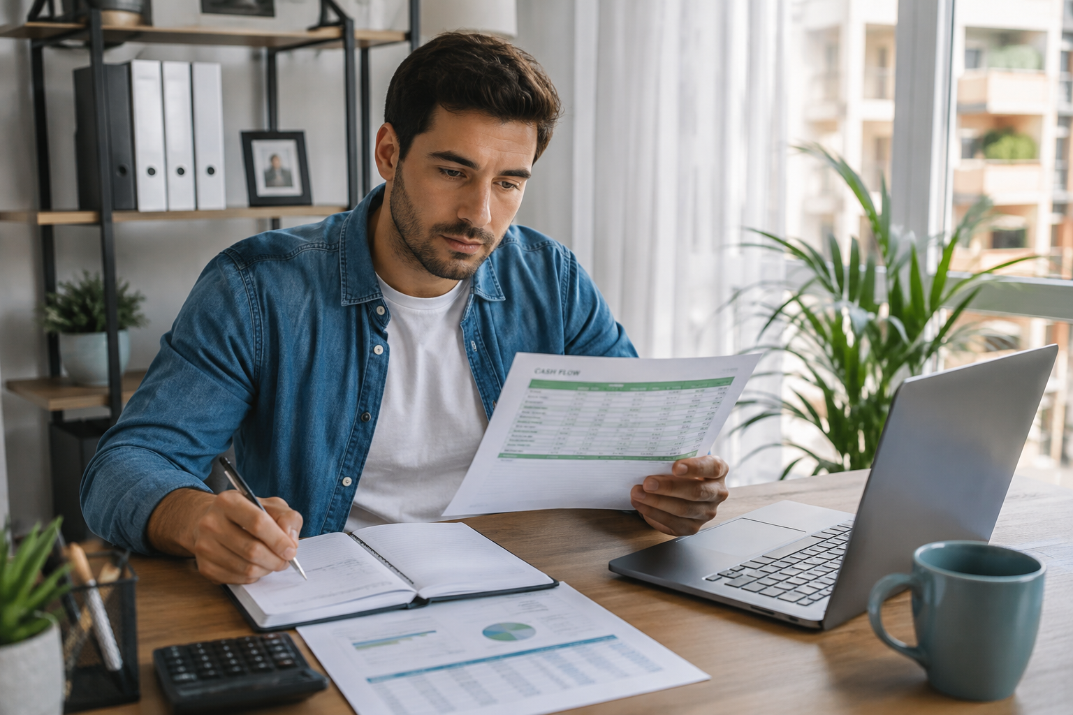 Person reviewing a budget to distinguish practical from psychological money anxiety