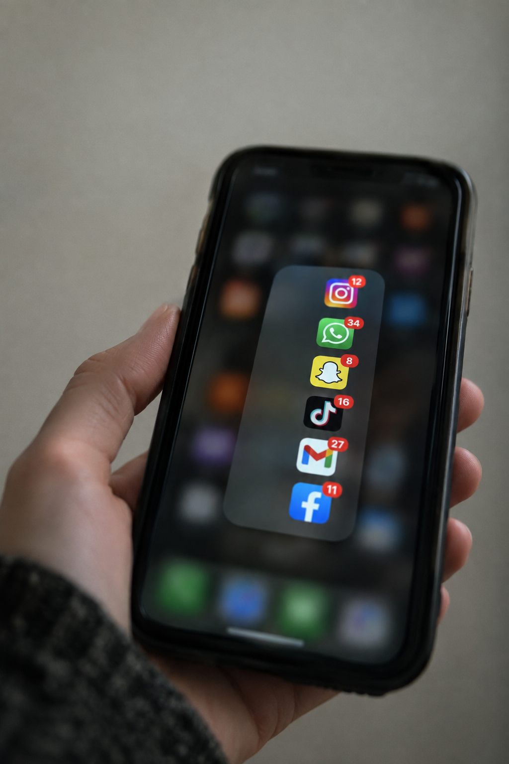 Phone screen showing a stack of notification badges